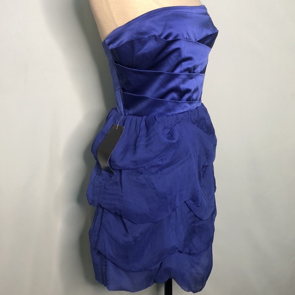 Bebe Blue Summer Halter Cary Mini Silk Ruffled Cocktail Dress Small - Picture 17 of 17